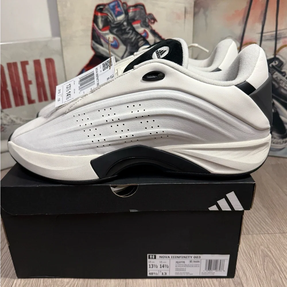 New Adidas Nova IIInfinity White/Blk Basketball Shoe Men Size 13.5, 14.5, 15, 16